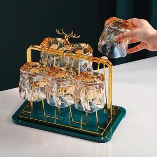 KHAY ÚP LY CỐC MẠ VÀNG HÌNH HƯƠU