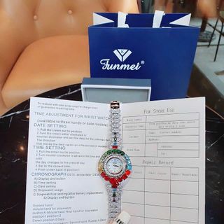 ĐỒNG HỒ NỮ CHÍNH HÃNG FUNMEI F2073 DÂY BẠC VIÊN CHỦ RUBY FULLBOX