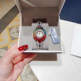 ĐỒNG HỒ NỮ CHÍNH HÃNG FUNMEI F2073 DÂY BẠC VIÊN CHỦ RUBY FULLBOX