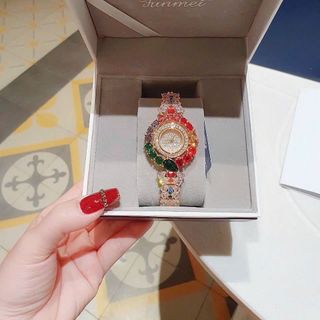 ĐỒNG HỒ NỮ CHÍNH HÃNG FUNMEI F2073 DÂY VÀNG VIÊN CHỦ EMERALD FULLBOX