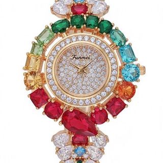 ĐỒNG HỒ NỮ CHÍNH HÃNG FUNMEI F2073 DÂY VÀNG VIÊN CHỦ RUBY FULLBOX