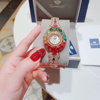 ĐỒNG HỒ NỮ CHÍNH HÃNG FUNMEI F2073 DÂY VÀNG VIÊN CHỦ RUBY FULLBOX