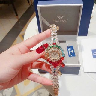 ĐỒNG HỒ NỮ CHÍNH HÃNG FUNMEI F2073 DÂY VÀNG VIÊN CHỦ RUBY FULLBOX