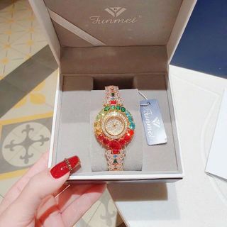 ĐỒNG HỒ NỮ CHÍNH HÃNG FUNMEI F2073 DÂY VÀNG VIÊN CHỦ RUBY FULLBOX