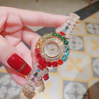 ĐỒNG HỒ NỮ CHÍNH HÃNG FUNMEI F2073 DÂY VÀNG VIÊN CHỦ RUBY FULLBOX