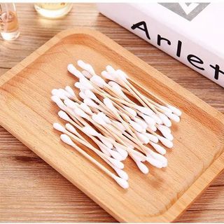 Hộp 400 Tăm Bông Thân Gỗ Tre Ngoáy Tai 2 Đầu Tròn Cotton dùng cho người lớn an toàn khi sử dụng A4942