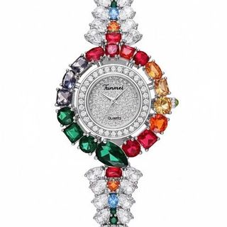 ĐỒNG HỒ NỮ CHÍNH HÃNG FUNMEI F2073 DÂY BẠC VIÊN CHỦ EMERALD FULLBOX