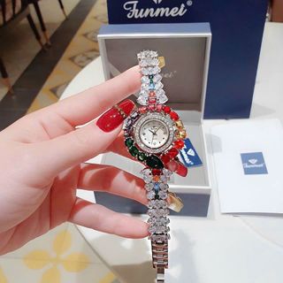 ĐỒNG HỒ NỮ CHÍNH HÃNG FUNMEI F2073 DÂY BẠC VIÊN CHỦ EMERALD FULLBOX