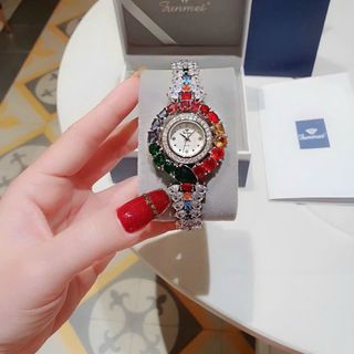 ĐỒNG HỒ NỮ CHÍNH HÃNG FUNMEI F2073 DÂY BẠC VIÊN CHỦ EMERALD FULLBOX