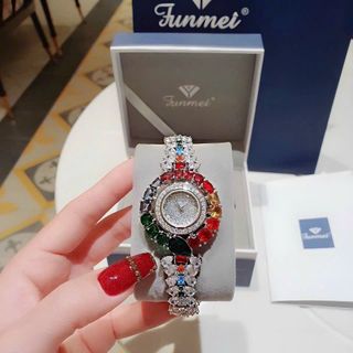 ĐỒNG HỒ NỮ CHÍNH HÃNG FUNMEI F2073 DÂY BẠC VIÊN CHỦ EMERALD FULLBOX