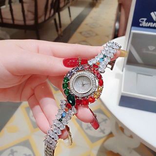 ĐỒNG HỒ NỮ CHÍNH HÃNG FUNMEI F2073 DÂY BẠC VIÊN CHỦ EMERALD FULLBOX
