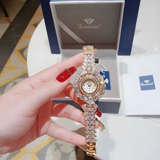 ĐỒNG HỒ NỮ CHÍNH HÃNG FUNMEI F2073 DÂY VÀNG KIM CƯƠNG TRẮNG FULLBOX