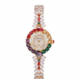 ĐỒNG HỒ NỮ CHÍNH HÃNG FUNMEI F2073 DÂY VÀNG VIÊN CHỦ AMETHYST FULLBOX