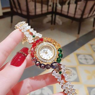 ĐỒNG HỒ NỮ CHÍNH HÃNG FUNMEI F2073 DÂY VÀNG VIÊN CHỦ AMETHYST FULLBOX