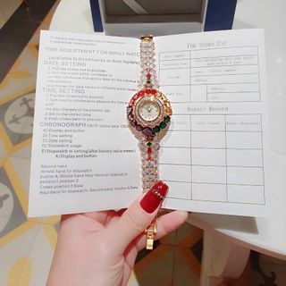 ĐỒNG HỒ NỮ CHÍNH HÃNG FUNMEI F2073 DÂY VÀNG VIÊN CHỦ AMETHYST FULLBOX