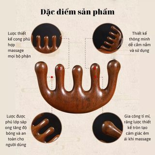 Lược Gỗ Đàn Hương Năm Cánh Massage Da Đầu Chống Tĩnh Điện A4822