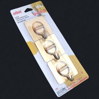 Vỉ 3 Móc Dán Tường Cao Cấp Siêu Dính Chịu Lực Tốt Treo Tường Chắc Chắn 6x6 cm Bản Lề Tròn A4922