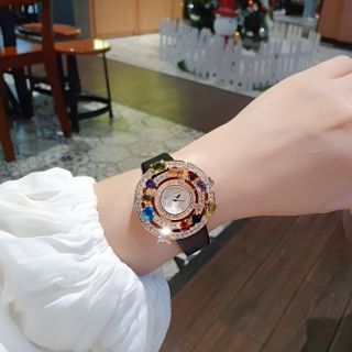 ĐỒNG HỒ NỮ CAO CẤP PVLGARI DÂY DA VIỀN ĐÁ MÀU NIỀNG VÀNG GOLD