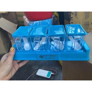 Bộ 4 Lọ Gia Vị Có Thìa Muỗng Nhựa Việt Nhật Hũ Đựng Gia Vị Có Nắp Đậy A5441
