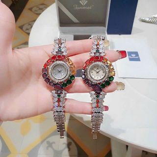 ĐỒNG HỒ NỮ CHÍNH HÃNG FUNMEI F2073 DÂY BẠC VIÊN CHỦ AMETHYST TOPAZ FULLBOX