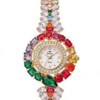 ĐỒNG HỒ NỮ CHÍNH HÃNG FUNMEI F2073 DÂY VÀNG VIÊN CHỦ EMERALD FULLBOX