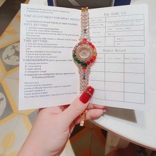 ĐỒNG HỒ NỮ CHÍNH HÃNG FUNMEI F2073 DÂY VÀNG VIÊN CHỦ EMERALD FULLBOX