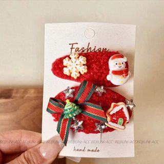 VĨ 2 KẸP TÓC CHARM NƠ GIÁNG SINH VẢI XÙ