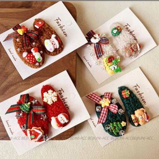 VĨ 2 KẸP TÓC CHARM NƠ GIÁNG SINH VẢI XÙ