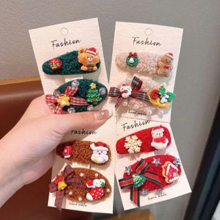 VĨ 2 KẸP TÓC CHARM NƠ GIÁNG SINH VẢI XÙ