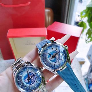ĐỒNG HỒ NAM CAO CẤP ÔMÊGHA SEAMASTER MÁY CƠ XANH NHẠT DÂY THÉP VÀ SILICON