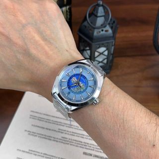 ĐỒNG HỒ NAM CAO CẤP ÔMÊGHA SEAMASTER MÁY CƠ XANH NHẠT DÂY THÉP VÀ SILICON