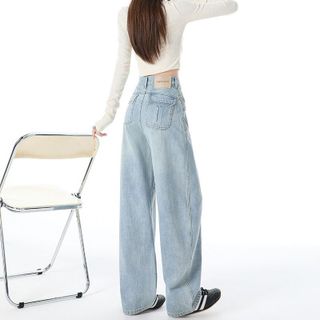 Quần jeans Nữ ống rộng màu sáng phong cách Mỹ, kiểu dáng cạp cao rộng rãi, chất liệu jeans cotton cao cấp