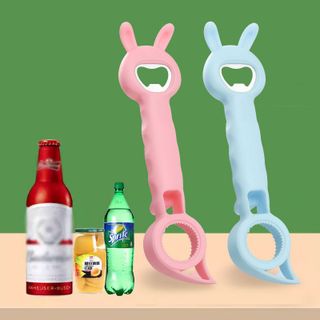 Dụng cụ mở nắp chai bia bốn trong một hình tai thỏ đa năng, dụng cụ mở nắp đồ uống chống trượt L1043