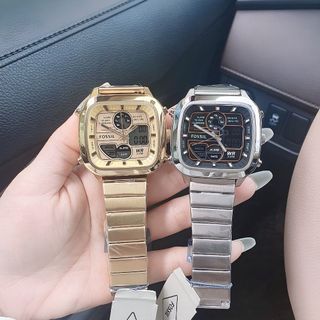 ĐỒNG HỒ NAM CAO CẤP POSSIL DÂY THÉP BẠC MẶT VUÔNG HAI HIỂN THỊ FULLBOX