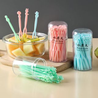 Hộp 50 nĩa nhựa ăn trái cây dùng một lần nĩa ăn bánh tráng miệng ăn vặt sử dụng quán ăn nhà hàng L1053