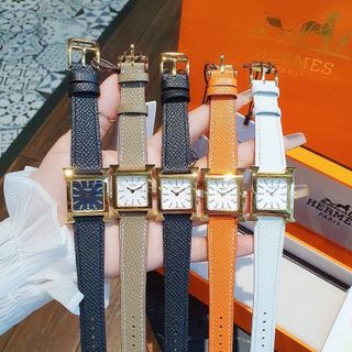 ĐỒNG HỒ NỮ CAO CẤP HERME MẶT SỐ HỘT NIỀNG THÉP VÀNG DÂY DA NHIỀU MÀU