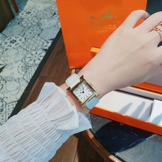 ĐỒNG HỒ NỮ CAO CẤP HERME MẶT SỐ HỘT NIỀNG THÉP VÀNG DÂY DA NHIỀU MÀU