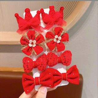 VĨ 8 KẸP TÓC ĐỎ NHỒI BÔNG KIM TUYẾN