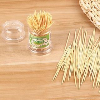 Hộp tăm tre xỉa răng dùng một lần hai đầu nhọn trong suốt cầm tay tăm khách sạn quán ăn L1714