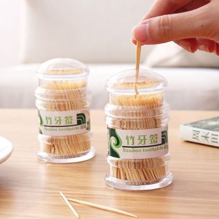 Hộp tăm tre xỉa răng dùng một lần hai đầu nhọn trong suốt cầm tay tăm khách sạn quán ăn L1714