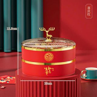 Hộp bánh mứt Tết 2 tầng cao cấp – phiên bản đỏ kim sang trọng