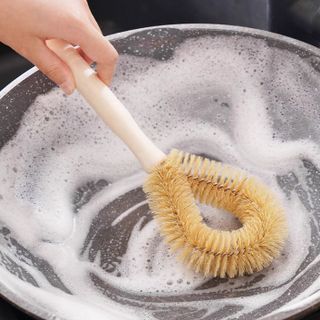Bàn chải cọ nồi cán gỗ lông lợn, Bàn chải vệ sinh treo tường, Bàn chải vệ sinh gia dụng, Chất tẩy vết bẩn L1514