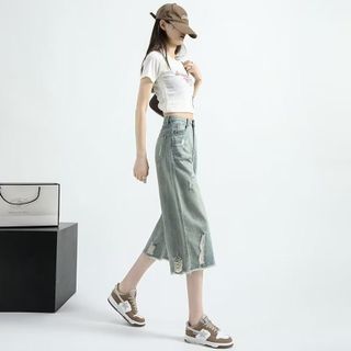 Quần jeans lững rách phong cách retro dành cho nữ, kiểu dáng mới 2025, quần ống rộng cạp cao, dáng rộng dành cho nữ