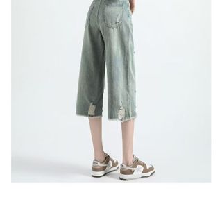 Quần jeans lững rách phong cách retro dành cho nữ, kiểu dáng mới 2025, quần ống rộng cạp cao, dáng rộng dành cho nữ