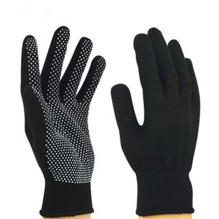 Găng tay lao động nam màu đen, chống bụi, thoáng khí, chống trượt, mỏng và bền, chấm cao su trắng L1923