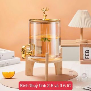 Bình Nước Thuỷ Tinh Có Vòi Kèm Kệ gỗ
