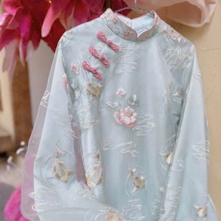 Áo dài bé gái mẫu liên ngư hoa sen