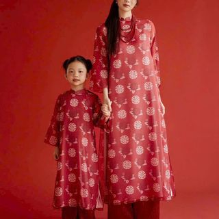 Áo dài mẹ và bé gấm lụa tơ ánh vàng - Sỉ buôn mẹ bé