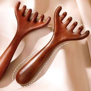 Lược massage đầu hình gạc hươu đàn hương kèm cào nhỏ dùng để cạo kinh lạc đầu, chăm sóc sức khỏe vai và cổ L1933