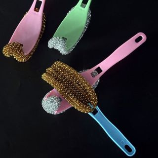 Cọ rửa nồi có tay cầm cong bằng dây vàng và bạc, Cọ rửa nồi có tay cầm cong, cọ rửa nhà bếp, cọ rửa bát đĩa L2143